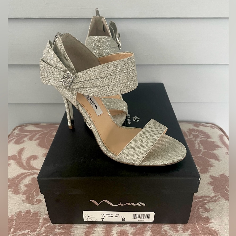 Nina, Size 7M, Silver Bliss Sparkle Heels